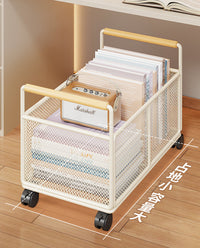 Mobile Under-Desk Storage Cart with Wheels, Large Capacity Book Shelf