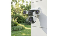 Wall-Mount Outdoor Security Camera Wide-Angle Three-Lens Security Camera Dome-Style for Homeowners, Shop Owners, Yard, Driveway, Entryway