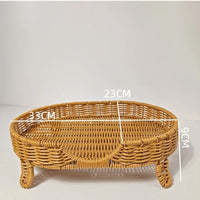 Vintage Rattan Cat Bed with Hanging Hammock - Summer Cooling Mat for Cats