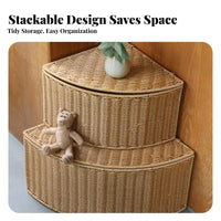 Corner Lidded Basket Woven Design Household Storage Large Capacity for Bathroom