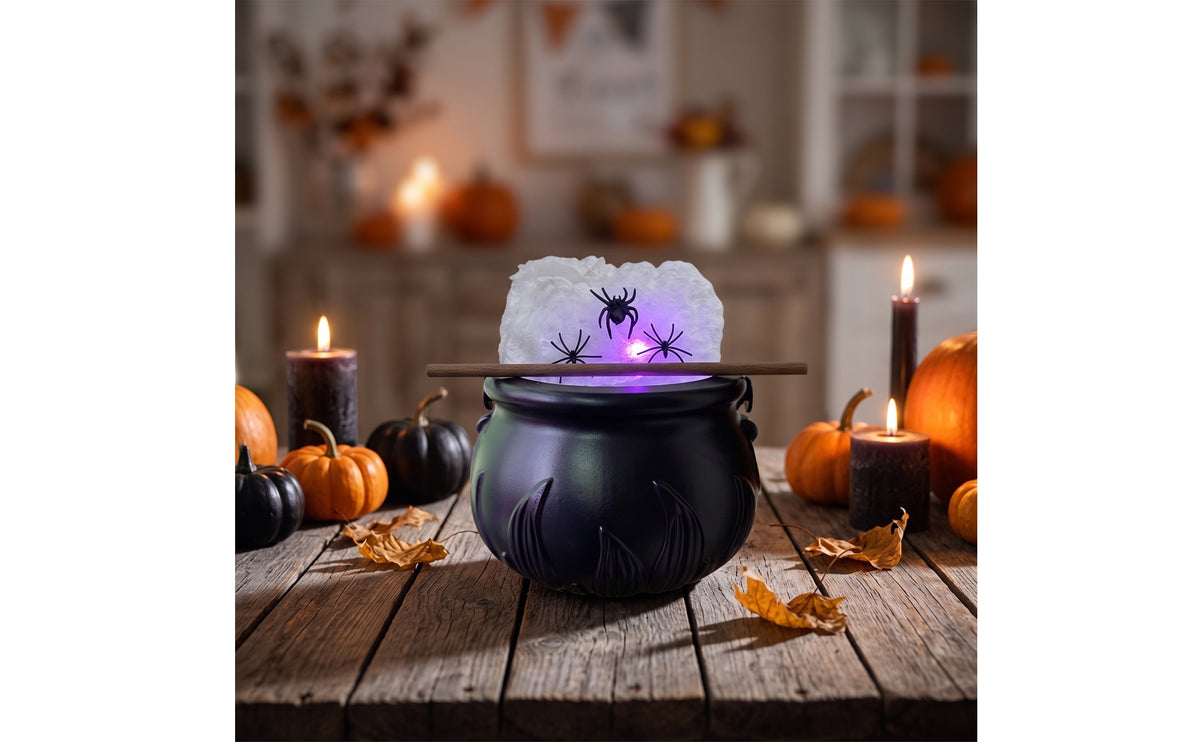 Mist-Effect Lighted Cauldron with Wand Spooky Halloween Cauldron Witchy Halloween Decorative Pot Diy-Style for Party Hosts, Decorators