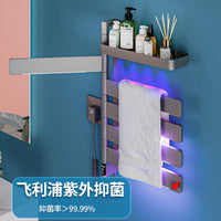 Gunmetal Gray Smart Electric Heated Towel Rack Rotatable Ultra-Narrow Bathroom Drying Rack No-Drilling Installation