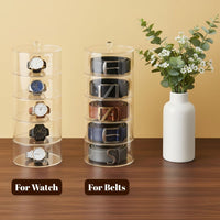 Transparent Acrylic Belt Storage Box, Stackable Cylindrical Display Case for Belts, Jewelry, or Watches