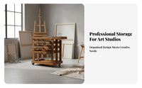 1 Piece Wooden Art Cart Utility Cart Painting Workstation Locking Casters Solid Wood Construction Spacious Storage Suitable for Artists Painters Classroom Workshop Home Studio Gallery