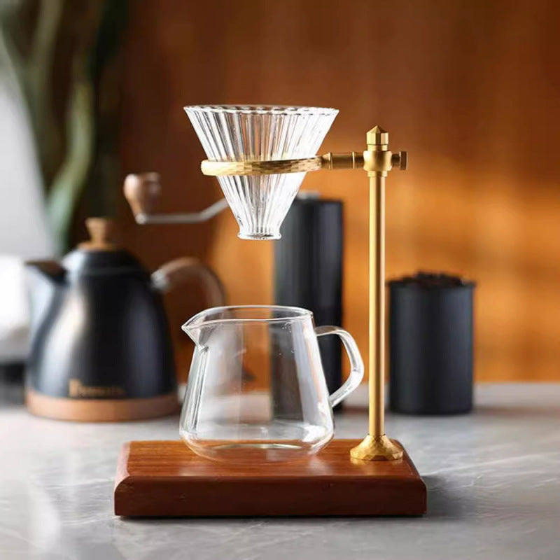 Italian Coffee Dripper Set with Wooden Base and Aluminum Stand, Glass Carafe