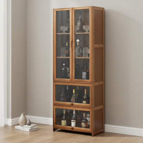 Beverage Bar Cabinet Large Capacity Spirits Storage Cabinet Modern Beverage Display Rack Sturdy Bamboo Construction Transparent Acrylic Doors Suitable for Entertainers Homeowners Living Room Kitchen