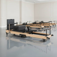Space Saving Foldable Pilates Reformer Solid Wood Frame Pilates Reformer with Wooden Box Professional Grade Home Core Training Machine Full-Body Workout for Adults, Beginners, Gym