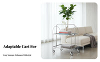 Easy Mobility Folding Fluted Glass Trolley Multi-Purpose 2-Tier Rolling Cart Modern Design Wheeled Side Table Vintage Aesthetic for Home Entertainers, Apartment Dwellers, Living Room, Kitchen, Bedroom, Balcony