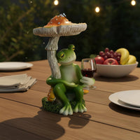 Frog Under Toadstool Figurine Creative Design Frog Drinking Beverage Statue