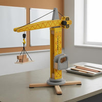 Realistic Wooden Vertical Structure Crane Stable Base Toy Vertical Structure Crane Yellow and Gray for Children