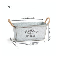 Metal Planter with Rope Handles Distressed Container Versatile for Bookshelf