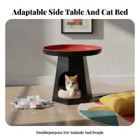 Round Nightstand with Cat hideaway Minimalist Aesthetic Cat Condo End Table