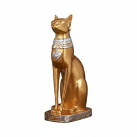 Egyptian Feline Figurine Embossed Base Resin Statue Tabletop Display