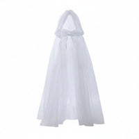 Multi-Layered Tulle Cape with Train Floor-Length See-Through Mesh Poncho Flowy Hooded Cloak Lightweight for Bridesmaids, Fantasy Enthusiasts, Halloween, Themed Parties, Cosplay Events, Weddings