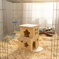 Multi-Layer Wooden Hideout Easy to Clean Double Layer Pet House Gnaw-Safe Safe