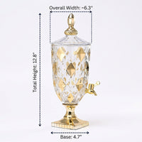 Glass Juice Dispenser with Ornate Gold Lid, 2L Water Dispenser and Beverage Dispenser with Tap Handle, Elegant Lemonade Dispenser for Home Use