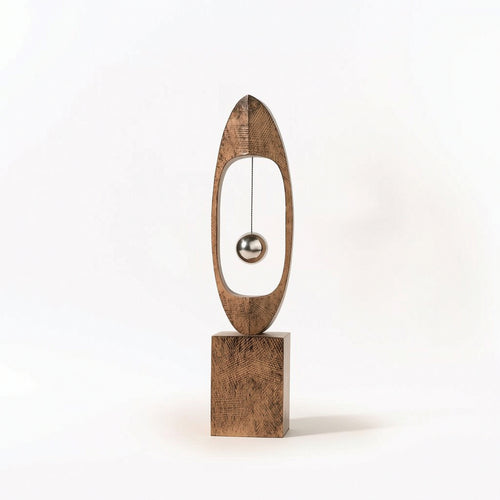 Sculptural Ornament with Shiny Ball Wood-Grain Resin Statue with Hanging Ball