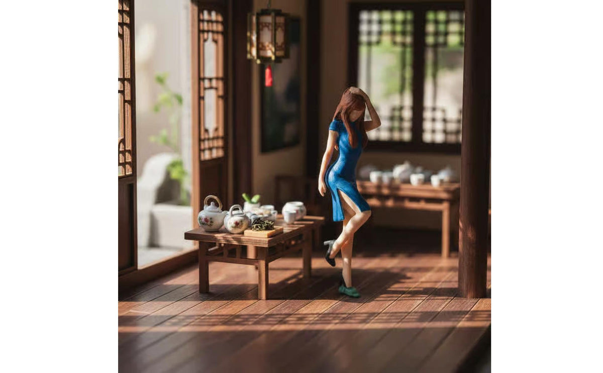 Cheongsam Female Figurine Chinese Design Miniature Girl Model Miniature Girl Figurine Realistic Features Tiny People Model