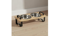 Bamboo Cat Feeder Tilted Angle Cat Food and Water Bowl Set Easy to Clean