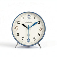 Large Arabic Numerals Desktop Analog Clock Dot Minute Markers Round Desk Clock Tabletop Stand Easy to Read Metal Rim