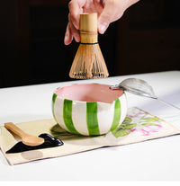 Ceramic Painted Striped Matcha Tea Set with Whisk Accessory