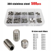 500PCS DIN916 Flat Point Hex Socket Set Screws M2.5 M3 M4 Stainless Steel 12.9 Carbon Steel