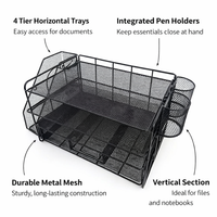 4-Tier Metal Mesh Desk Storage Organizer, Stackable Office Organiser, Carbon Steel Desktop File Tray for Professionals, Workspace Organization