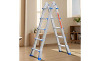 Foldable Telescoping Ladder with Tool Bag Multifunction Telescoping Ladder Aluminum Compact for Handymen, Painters, Apartment