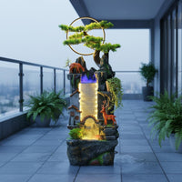 1 Piece Chinese Rockery Water Feature Indoor Fountain Mist Water Wheel Sculpture LED Lighting Tranquil Fog-generating Pump Suitable for Balcony Meditation Room Living Room Home Decoration