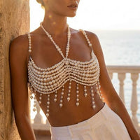 Handmade Beaded Body Chain with Faux Metal Chest Chain for Women