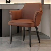 Padded Dining Chair with Armrests Modern Eco Leather Chair Tapered Legs Accent Armchair Comfortable for Home Office, Vanity