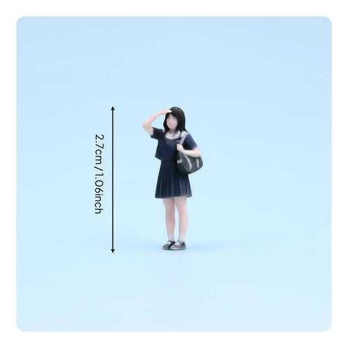 Girl with Backpack Figurine 3D Printed Black Haired Girl Figurine Resin Material