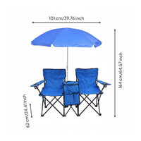 Double Folding Camping Chair Sun Shade Double Chair with Chilled Bag Foldable