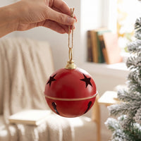 Bell Ornament with Star Cutouts Oversized Hanging Bell with Jute Cord Classic for Mantel