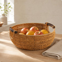 Round Fruit Basket Wide Rounded Body Imitation Rattan Basket Handwoven