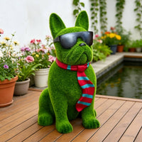 Flocked Dog Statue Scarf Bulldog Resin Statue Colorful Design for Entryway