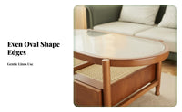 two-level Oval Glass and Rattan Stand Nordic Design Coffee Table Minimalist and design Rounded Edges for Apartment Dwellers