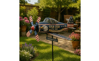 Kinetic Airplane Wind Twirler Rotating Wind Twirler with Propeller Whimsical Airplane Sculpture with Stake Commemorative for Patio
