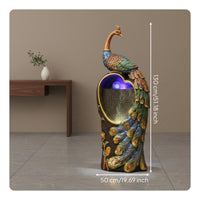 Peacock Floor Water Feature Indoor Fountain Resin Sculpture LED Waterfall Statue Tranquil Cascading Water Ornament Suitable for Entrance Living Room Office Clubhouse
