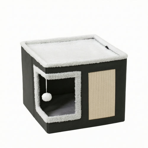 Cat House with Scratch Pad Cozy Cat Cube with Toy Comfortable for Cats