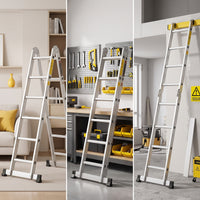 Multi-Position Ladder Foldable Portable Ladder Aluminum for Craftspeople, Homeowners, Home Maintenance, Warehouse