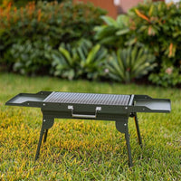 Foldable Portable Briquette Grill Metal Grill with Side Tables Compact Foldable Barbecue for Journeyers, Backyard