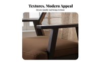 sturdy Wood Frame Rattan Backrest Sofa Nordic design Upholstered Bench with Cane sides Minimalist Design Couch Padded Seat for Apartment Dwellers, Guesthouse Owners, Living Room, Reception Area, Office Lounge, study alcove