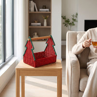 Woven Basket with Wooden Handle Decorative Christmas Tree Basket Multifunctional for Holiday Gifting