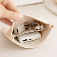 Small PU Travel Pouch for Cables, Auto-Closing Electronics Organiser, Portable Accessory Storage for Travellers