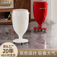 Creative Goblet-Shaped No-Bend Trash Can with Wheels, 10L, Press-Open, Plastic