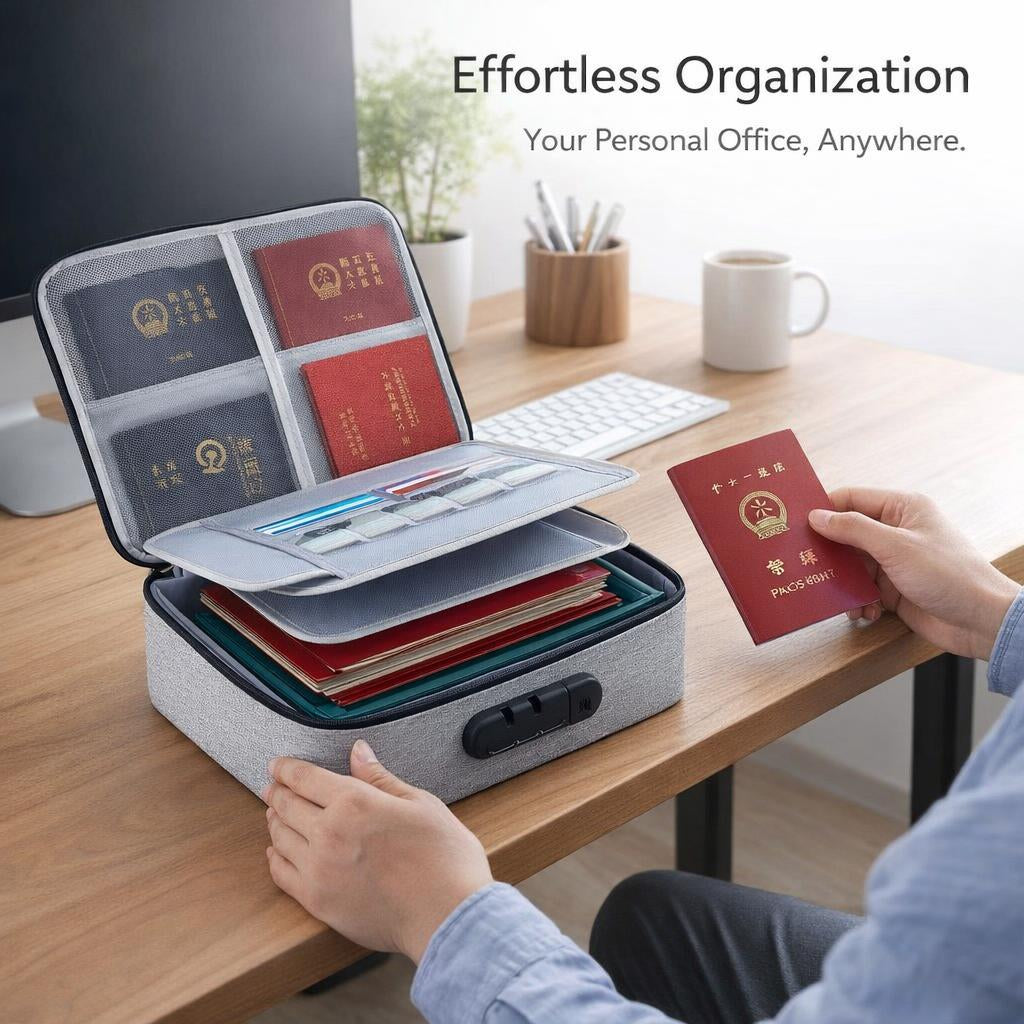 A4 Document Bag Multi-Layer PU Leather, File Storage Box Office Organization, Document Organizer Bag with Lock for Travel, Secure Certificate Storage