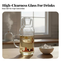 Heat Resistant Retro Glass Water Jug Large Capacity Glass Pitcher with Tumbler Lid Safe Material for Guests, Hosts, Bedroom, Office
