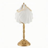 Ocean-Inspired Shell Lamp Vintage Lamp with Pearl Trim Pleated Pearl Light White for Bedroom, Reading Corner