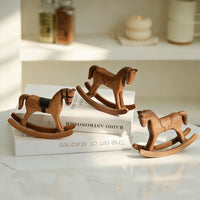 Hand-Carved Wooden Rocking Horse Figurine Vintage Style